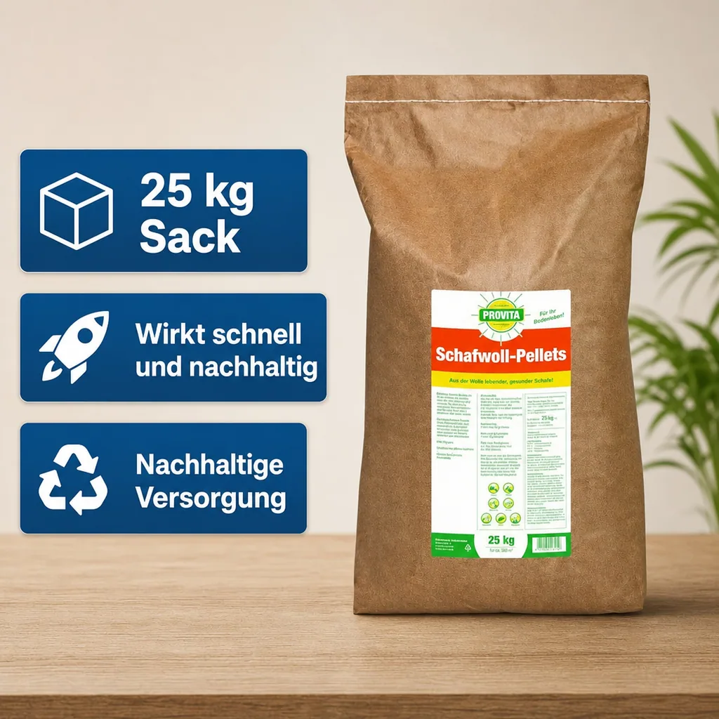 Schafwollpellets 25 kg, Schafwolle Dünger 11,7+5,4 für ca.250m² Provita