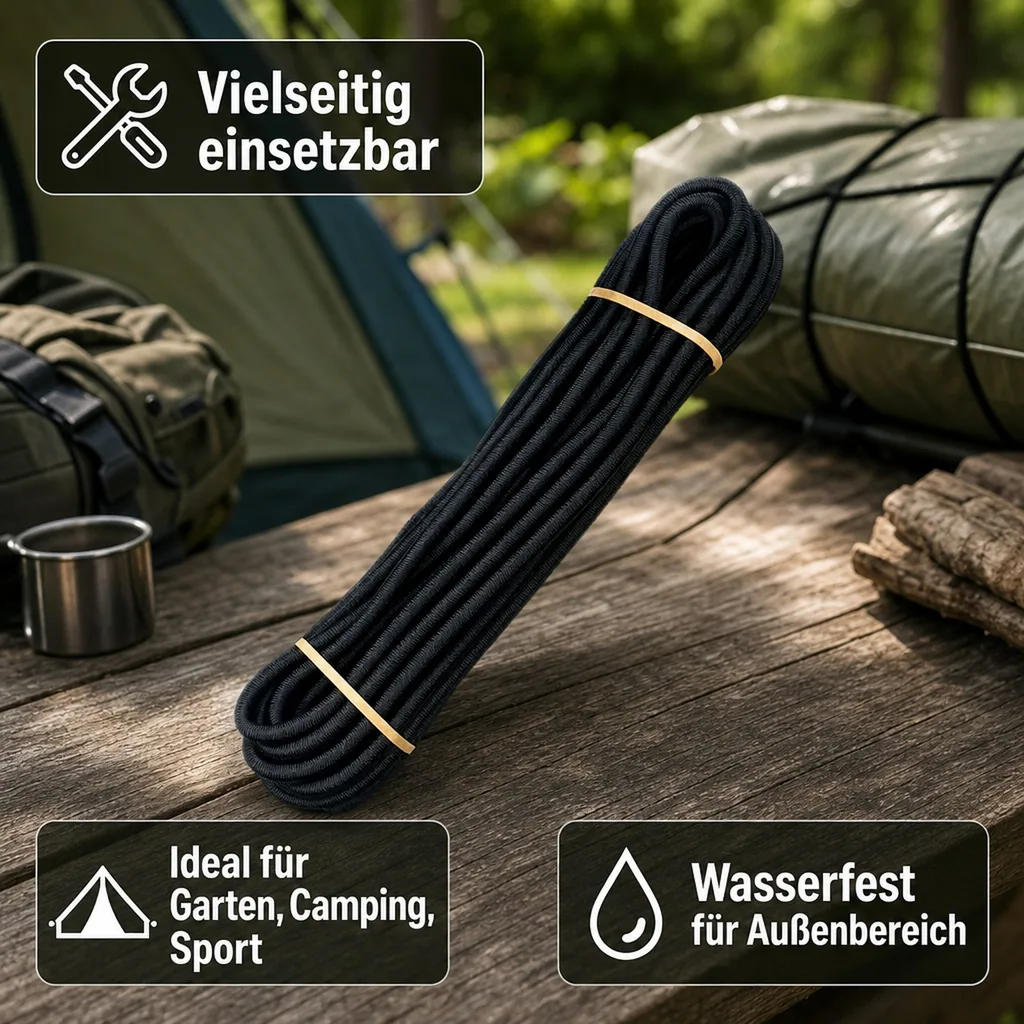 Expanderseil 10mm, Gummiseil, 10m schwarz, elastisches Seil