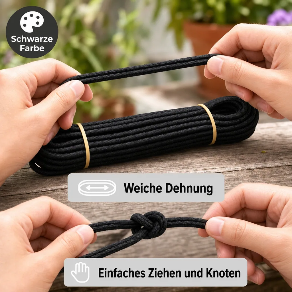 Expanderseil 10mm, Gummiseil, 10m schwarz, elastisches Seil