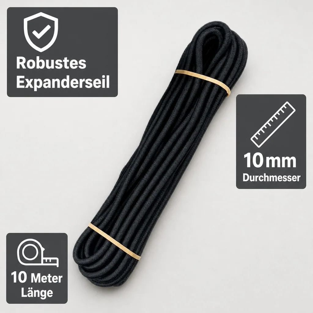 Expanderseil 10mm, Gummiseil, 10m schwarz, elastisches Seil