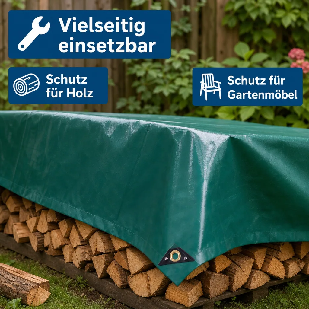 PVC Plane, Abdeckplane, 650g, grün 1,5 x 10m (15m²), wasserdicht, reißfest