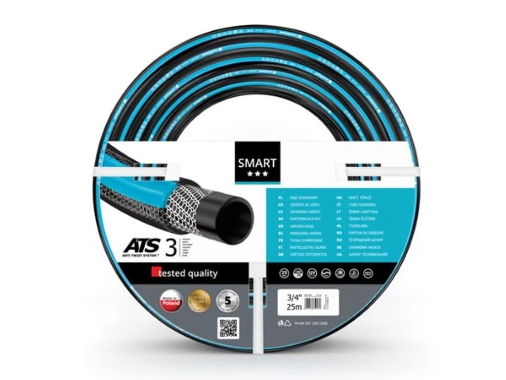 Garden hose 25 m, 3/4" ATS VARIANT reinforcement, three-layer PVC, anti-kink, UV and algae resistant, flexible and robust, up to 25 bar, for garden watering and irrigation