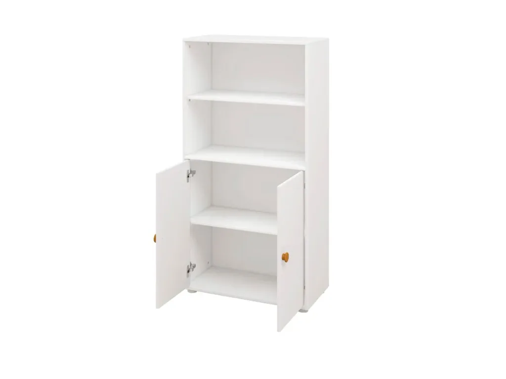FLEXA Bücherregal, Bücherwand - Midi, 2 Türen, 72 cm x 138 cm, Farbe: Weiß/Senf