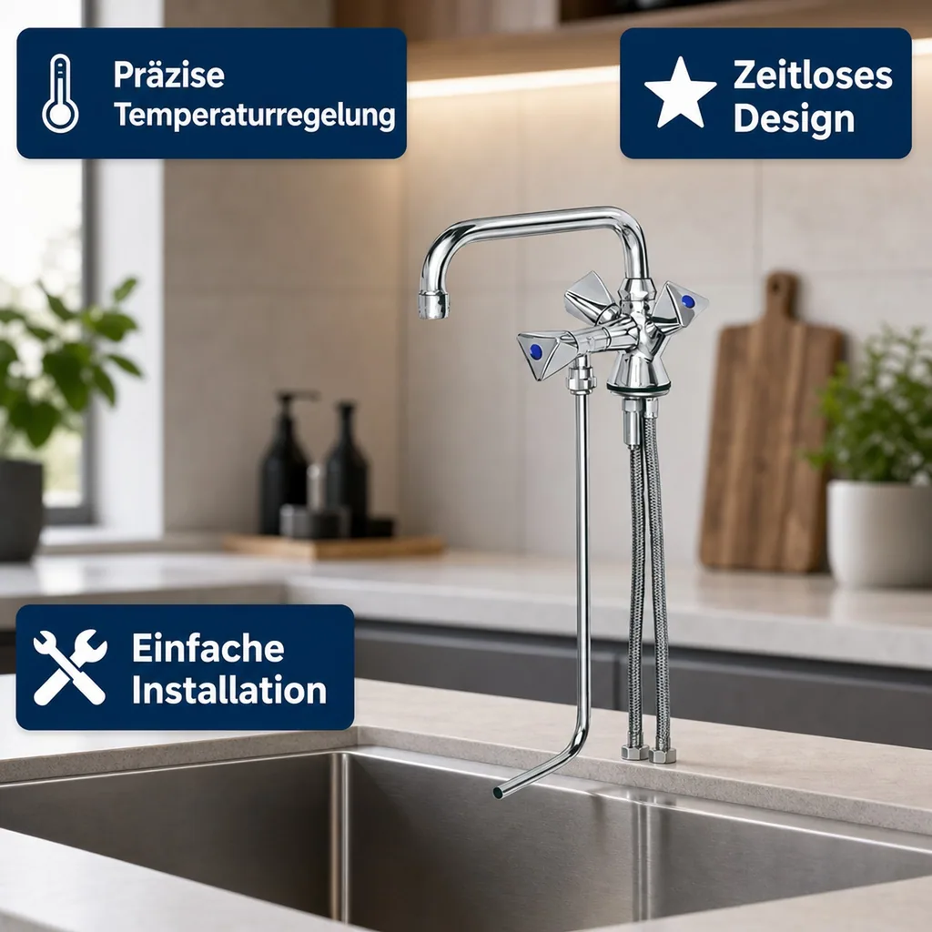 Wasserhahn, Küchenarmatur, Wasserarmatur - Mischbatterie, Model „BRUSE“, für 1 Becken Hochdruck