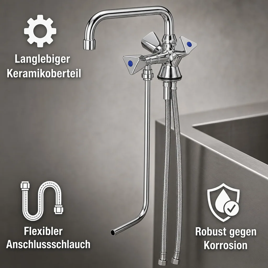 Wasserhahn, Küchenarmatur, Wasserarmatur - Mischbatterie, Model „BRUSE“, für 1 Becken Hochdruck