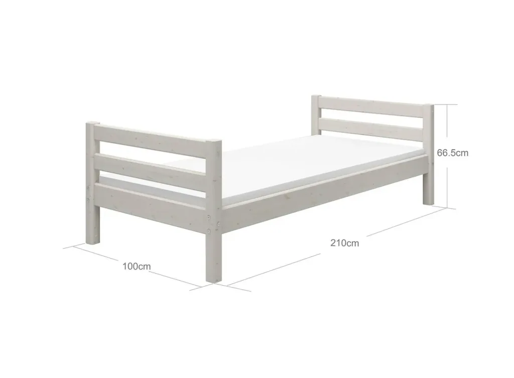 FLEXA Einzelbett, Juniorbett - Classic, Massivholz Kiefer, 90x200 cm, Integrierter Lattenrost, Farbe: Weiß gewaschene Kiefer