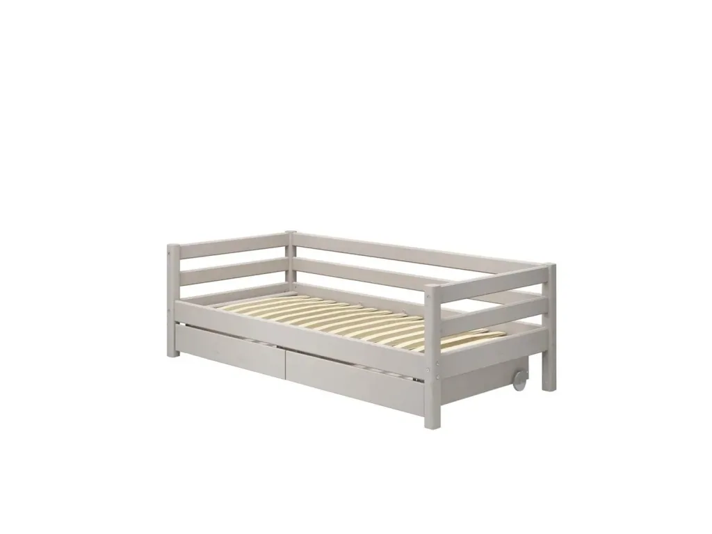 FLEXA Classic Kinderbett, Einzelbett - Gemütliches Sofa-Bett mit 2 Schubladen & Skandinavischem Design, 90x200 cm, Farbe: Grau gewaschene Kiefer