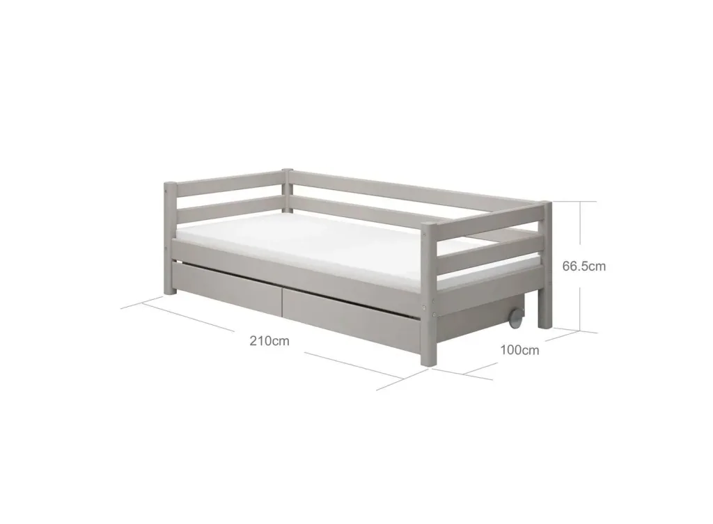FLEXA Classic Kinderbett, Einzelbett - Gemütliches Sofa-Bett mit 2 Schubladen & Skandinavischem Design, 90x200 cm, Farbe: Grau gewaschene Kiefer
