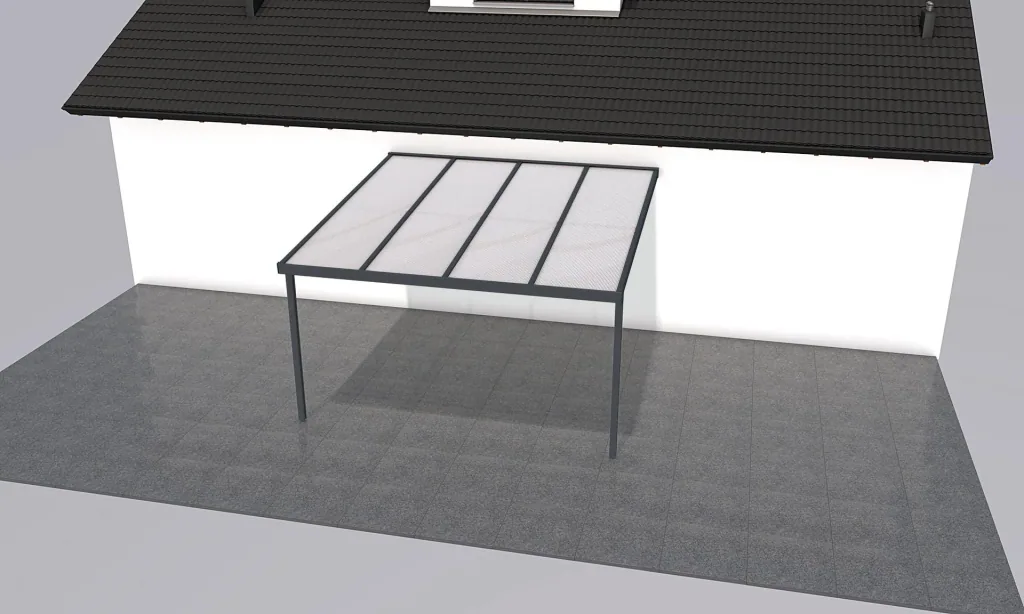 Terrassendach Premium, anthrazit, 4102 x 4060 mm - Polycarbonat Stegplatten 16 mm, weiß gestreift