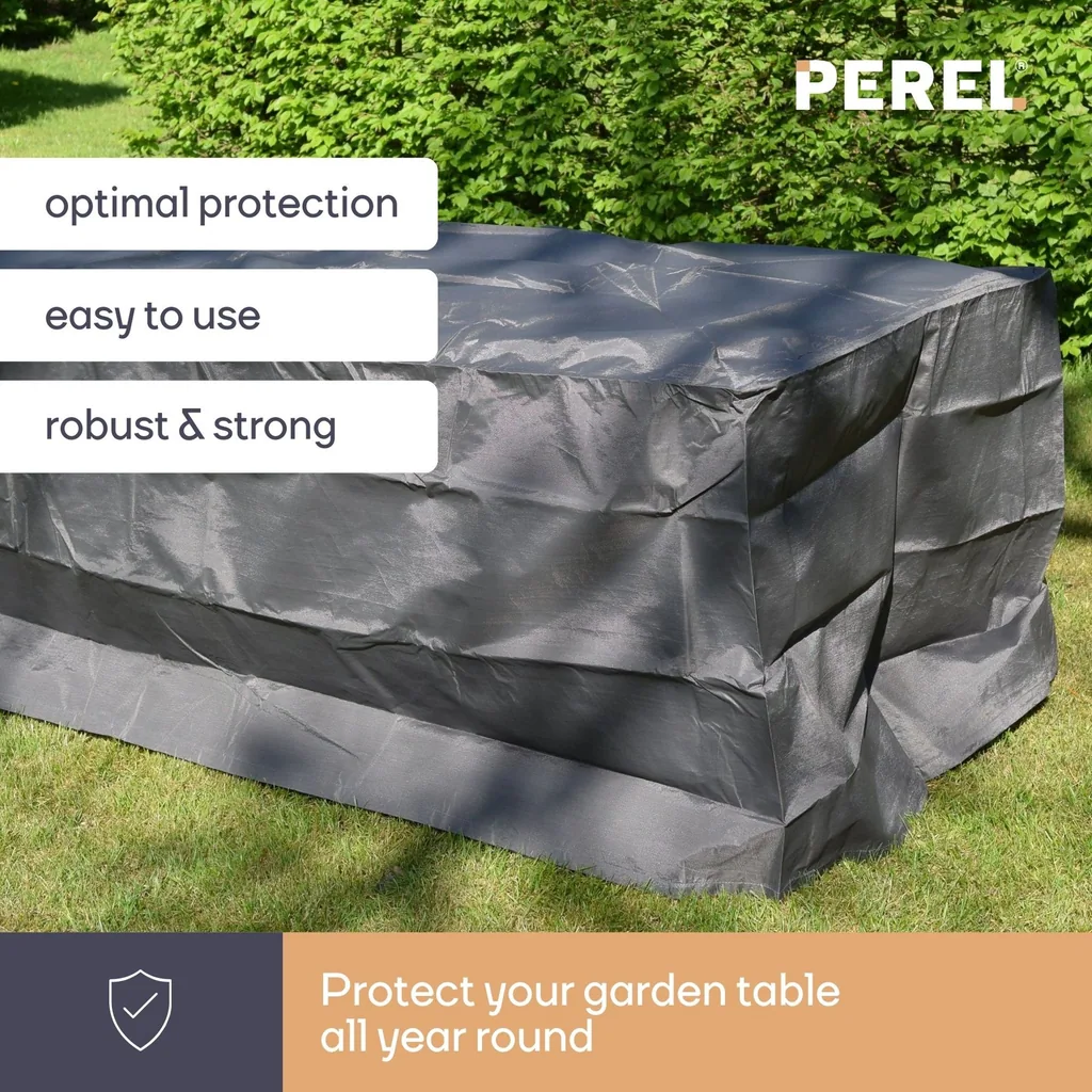 Wasser- und UV-beständige Tischabdeckung 185 x 105 x 75 cm, starker Outdoor-Möbelschutz, Regen- und Schmutzschutz für Gartentische bis 180 cm, grau