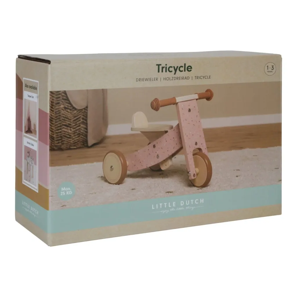 Little Dutch Holzdreirad Rosa: Kinder Dreirad mit Gummigriffen & Sicherheitsreifen
