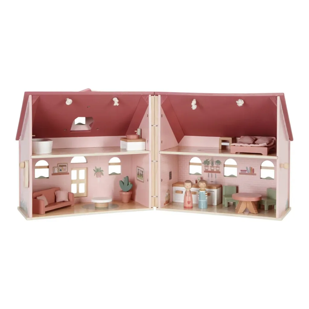 Little Dutch Puppenhaus Holz: Tragbares Holzpuppenhaus mit Möbeln & Tragegriff (ab 3 Jahren)