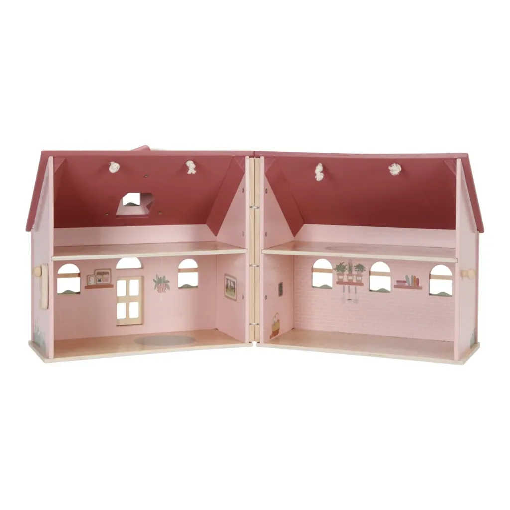 Little Dutch Puppenhaus Holz: Tragbares Holzpuppenhaus mit Möbeln & Tragegriff (ab 3 Jahren)