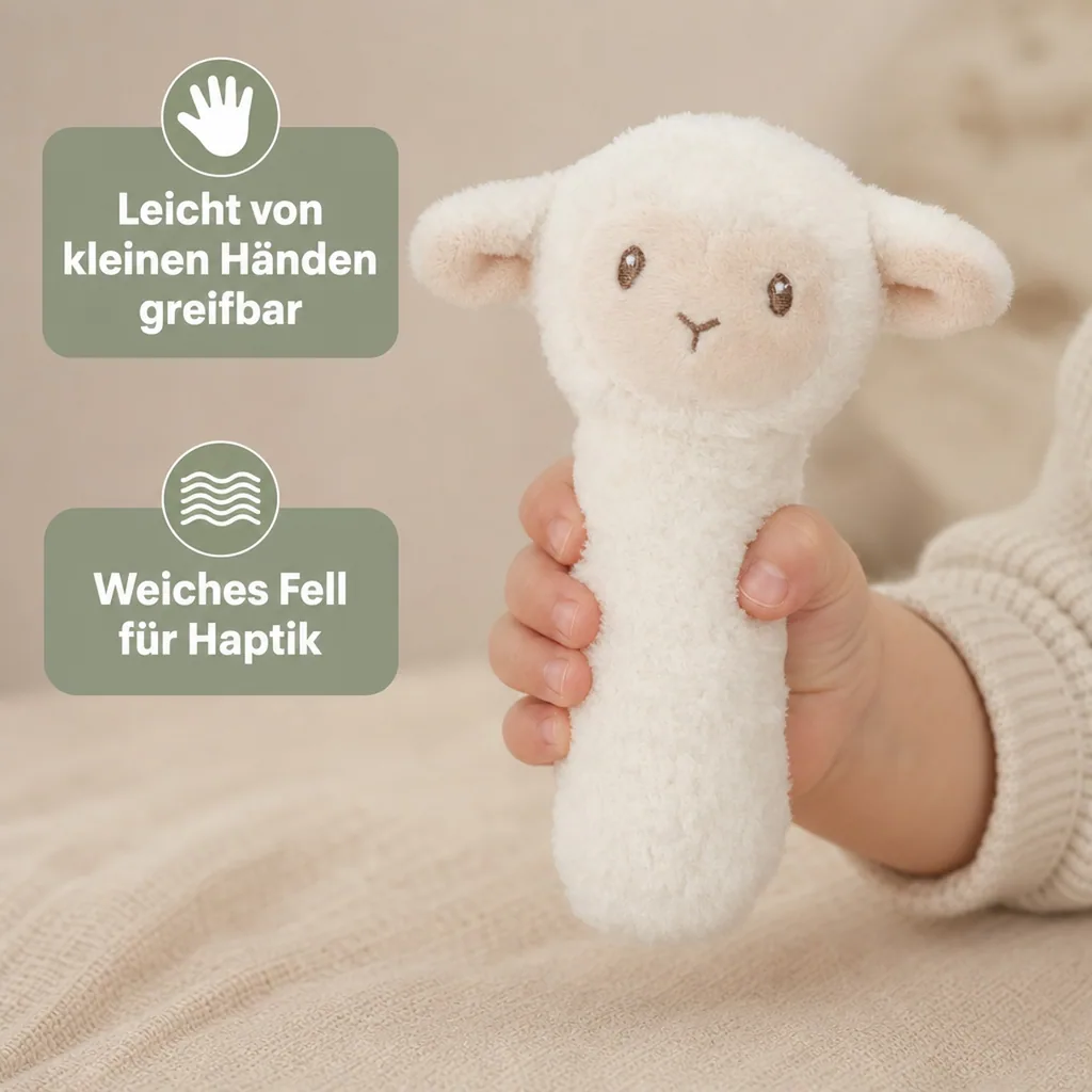 Little Dutch Greifling Schaf, Rassel Schaf Little Farm - Babyrassel aus Stoff ab 0 Monaten