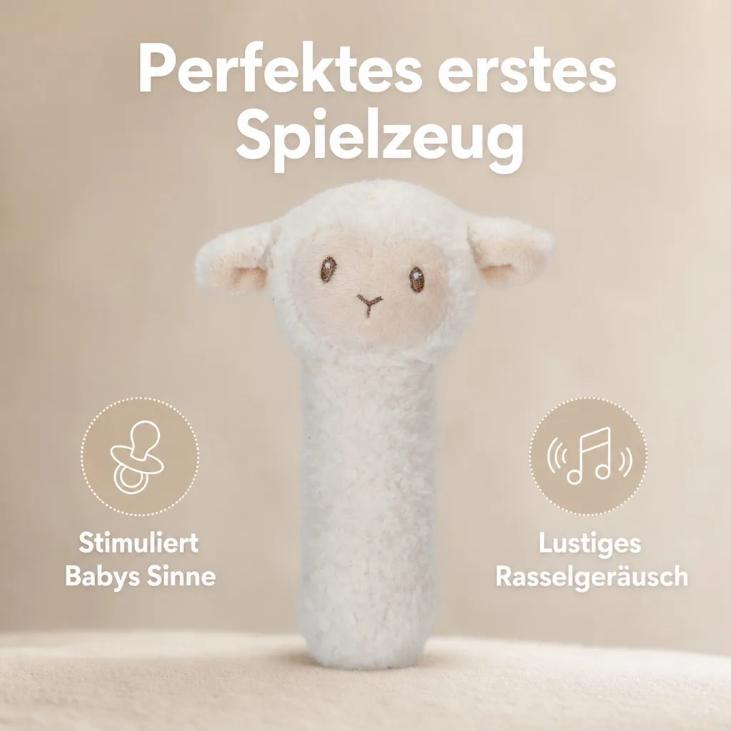 Little Dutch Greifling Schaf, Rassel Schaf Little Farm - Babyrassel aus Stoff ab 0 Monaten