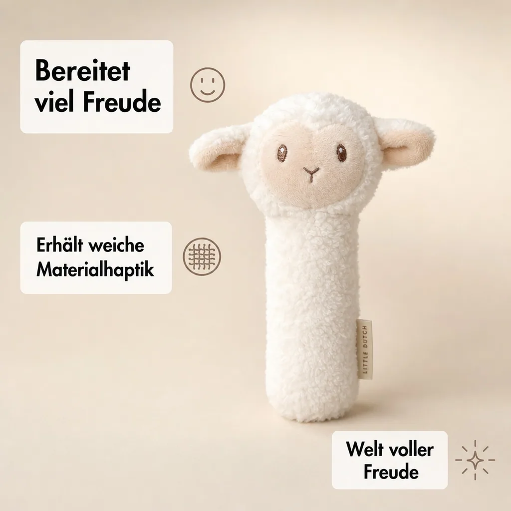 Little Dutch Greifling Schaf, Rassel Schaf Little Farm - Babyrassel aus Stoff ab 0 Monaten