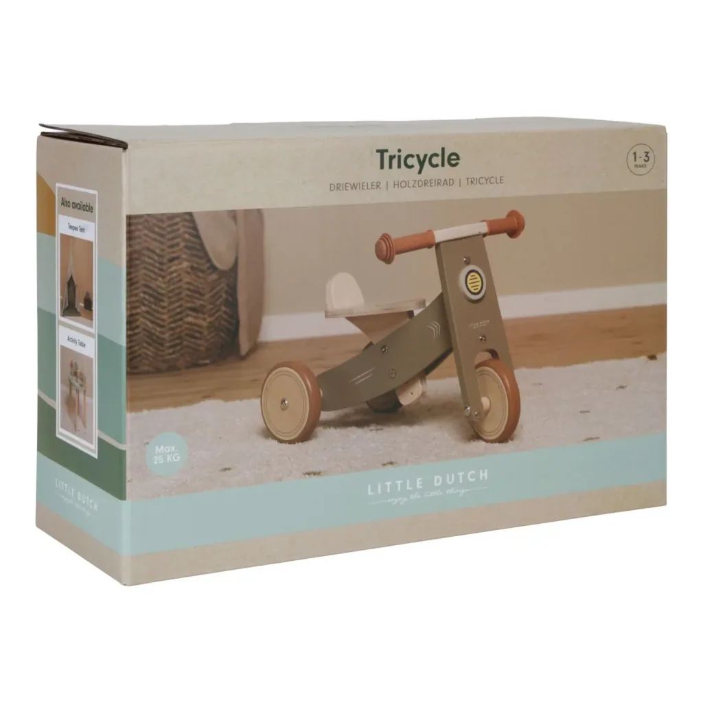 Little Dutch Holzdreirad Olive: Kinder Dreirad mit Gummigriffen & Sicherheitsreifen