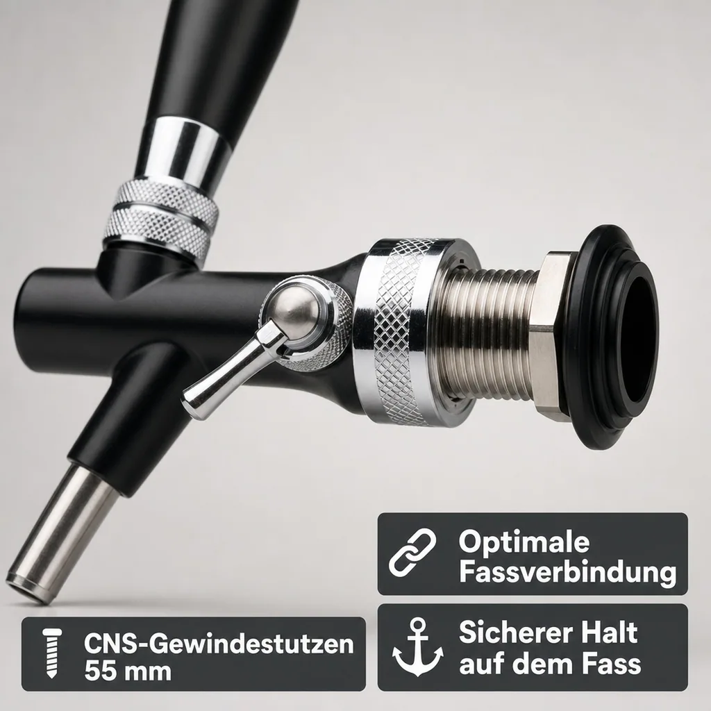 Zapfhahn, Kompensatorhahn, Bierzapfhahn, Schankhahn aus Chromnickelstahl und ABS-Kunststoff, Schwarz