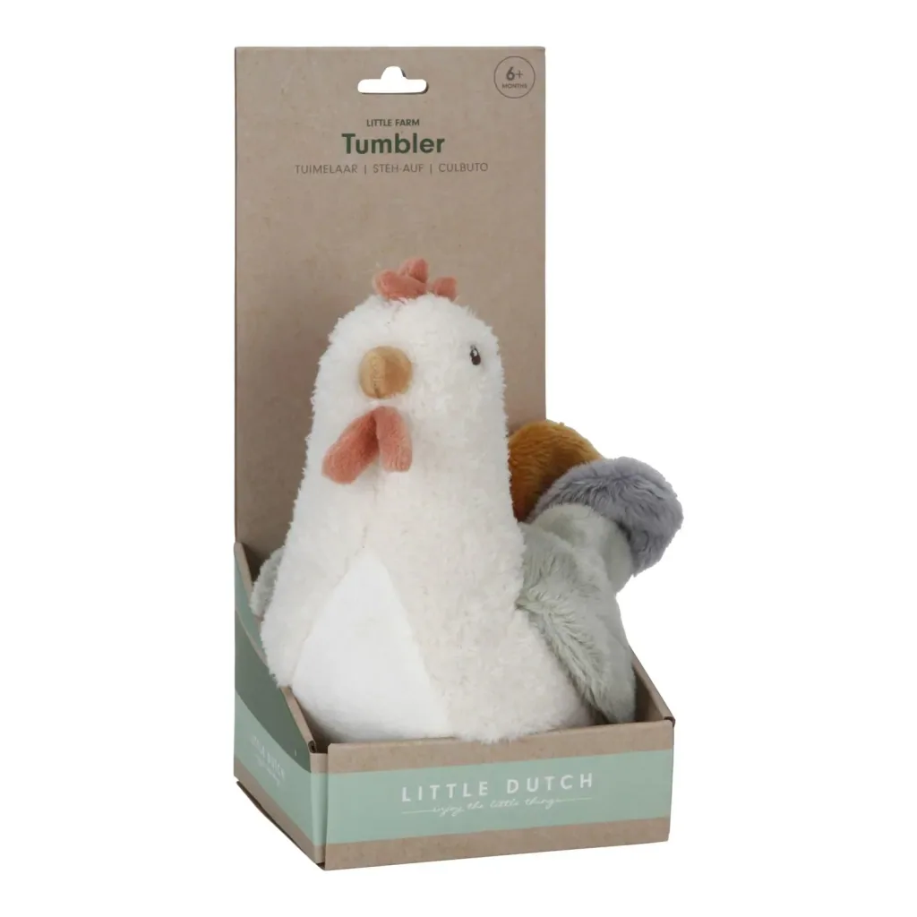 Little Dutch Kuscheltier, Plüschtier, Stehaufmännchen Steh-auf Huhn, Little Farm - Babyspielzeug mit Wackel- & Klingeffekt ab 0 Monaten