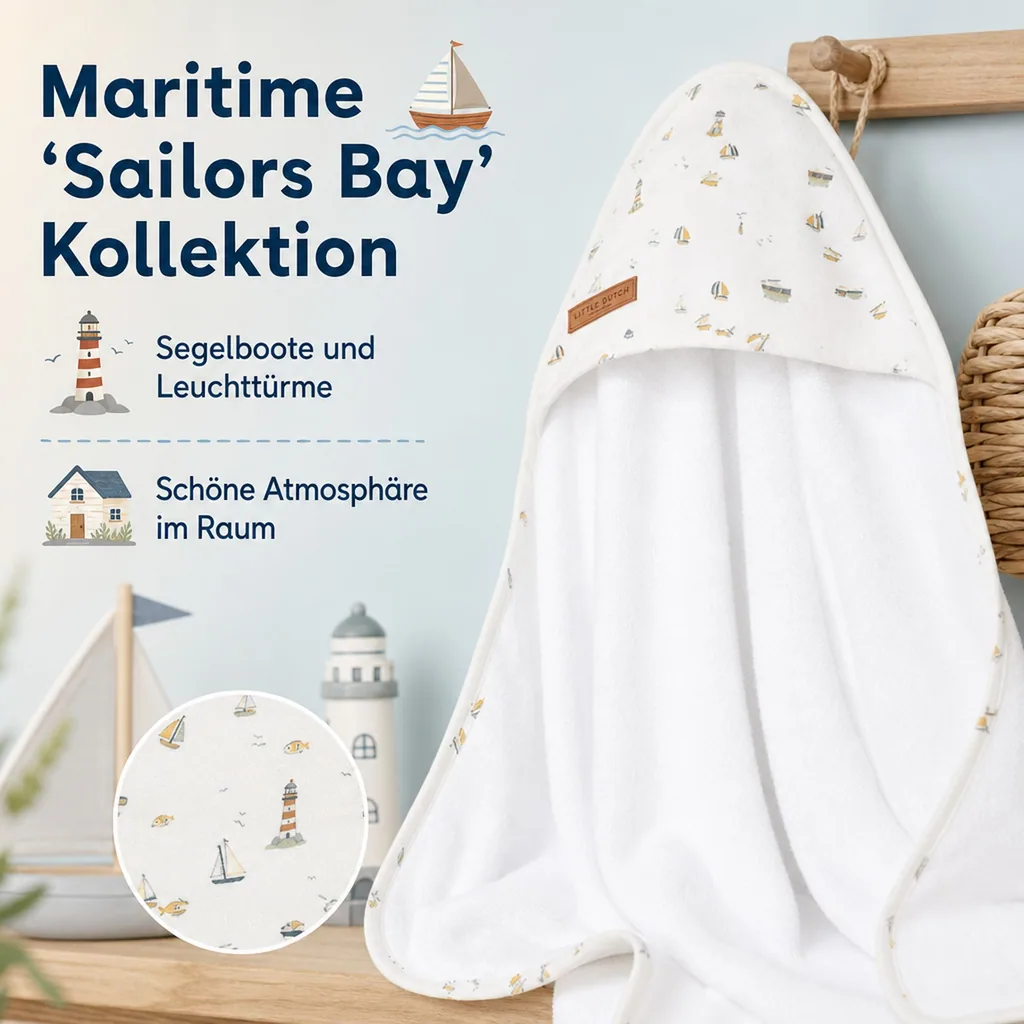 Little Dutch Kapuzenhandtuch "Sailors Bay" weiß