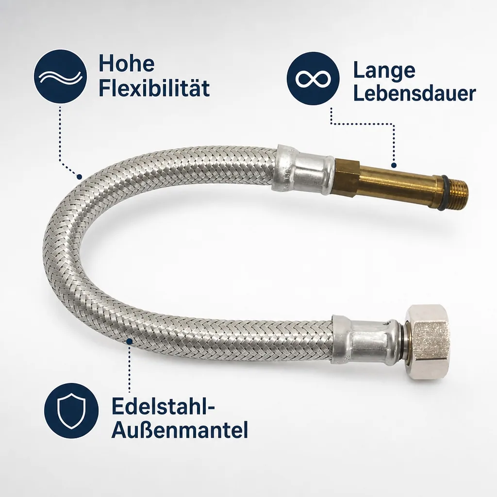 Panzerschlauch, Flexschlauch, DN8, 1000mm, Edelstahlumflechtung
