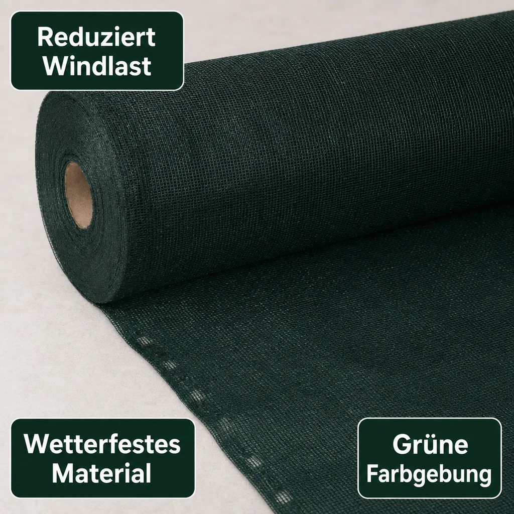Sichtschutznetz, Windschutznetz, Gartenzaun, 1,8m Breite, 1m Meterware, grün
