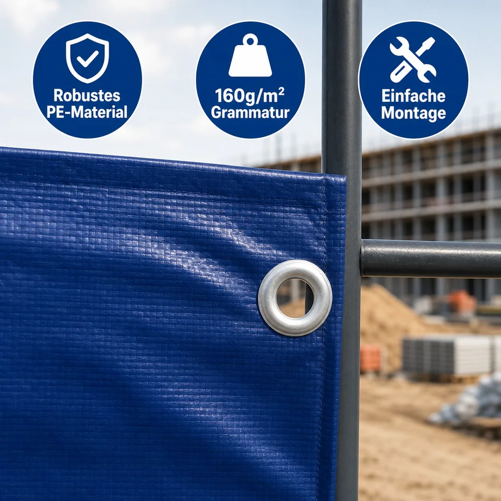 Bauzaunplane blau, 1,76x3,41m, 160g/m², Sichtschutz und Windschutz
