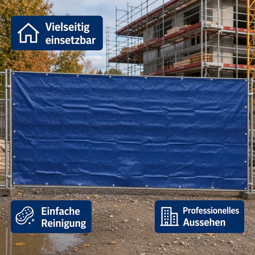 Bauzaunplane blau, 1,76x3,41m, 160g/m², Sichtschutz und Windschutz