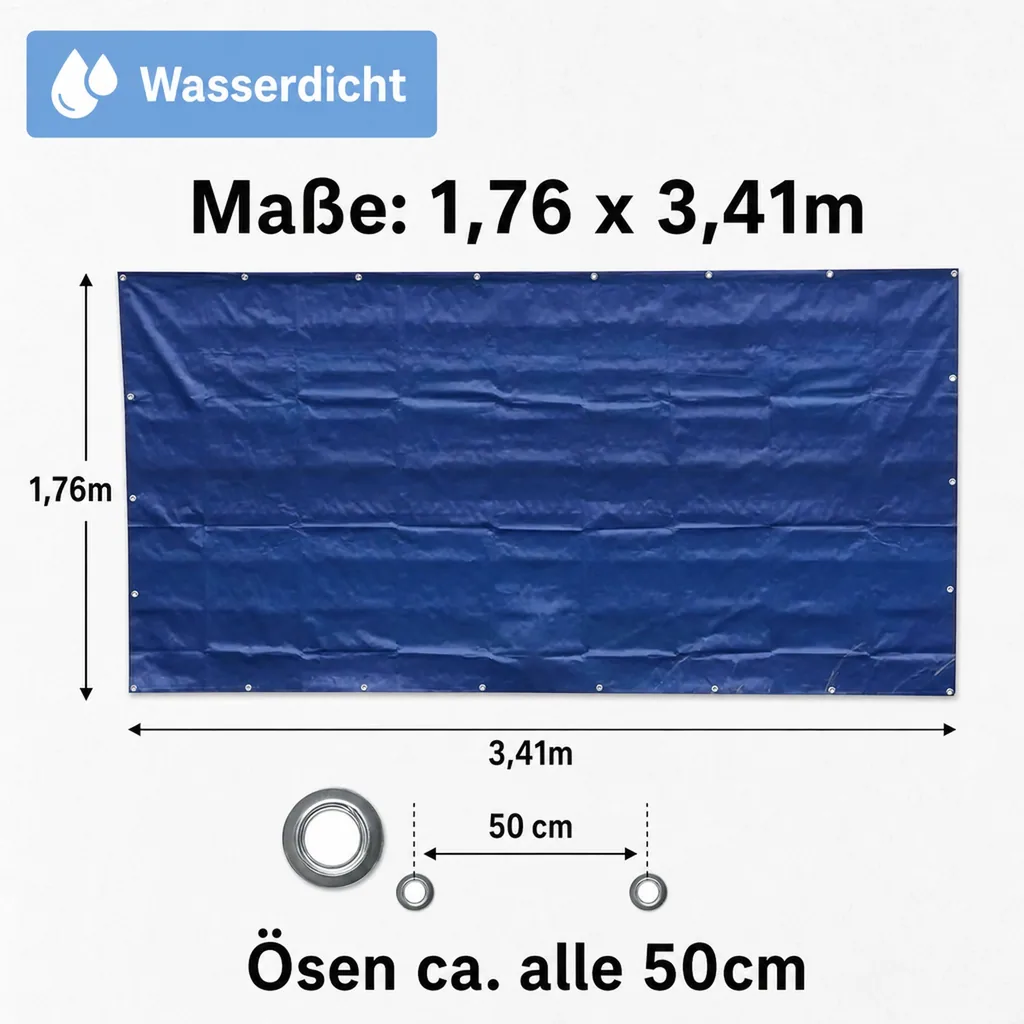 Bauzaunplane blau, 1,76x3,41m, 160g/m², Sichtschutz und Windschutz