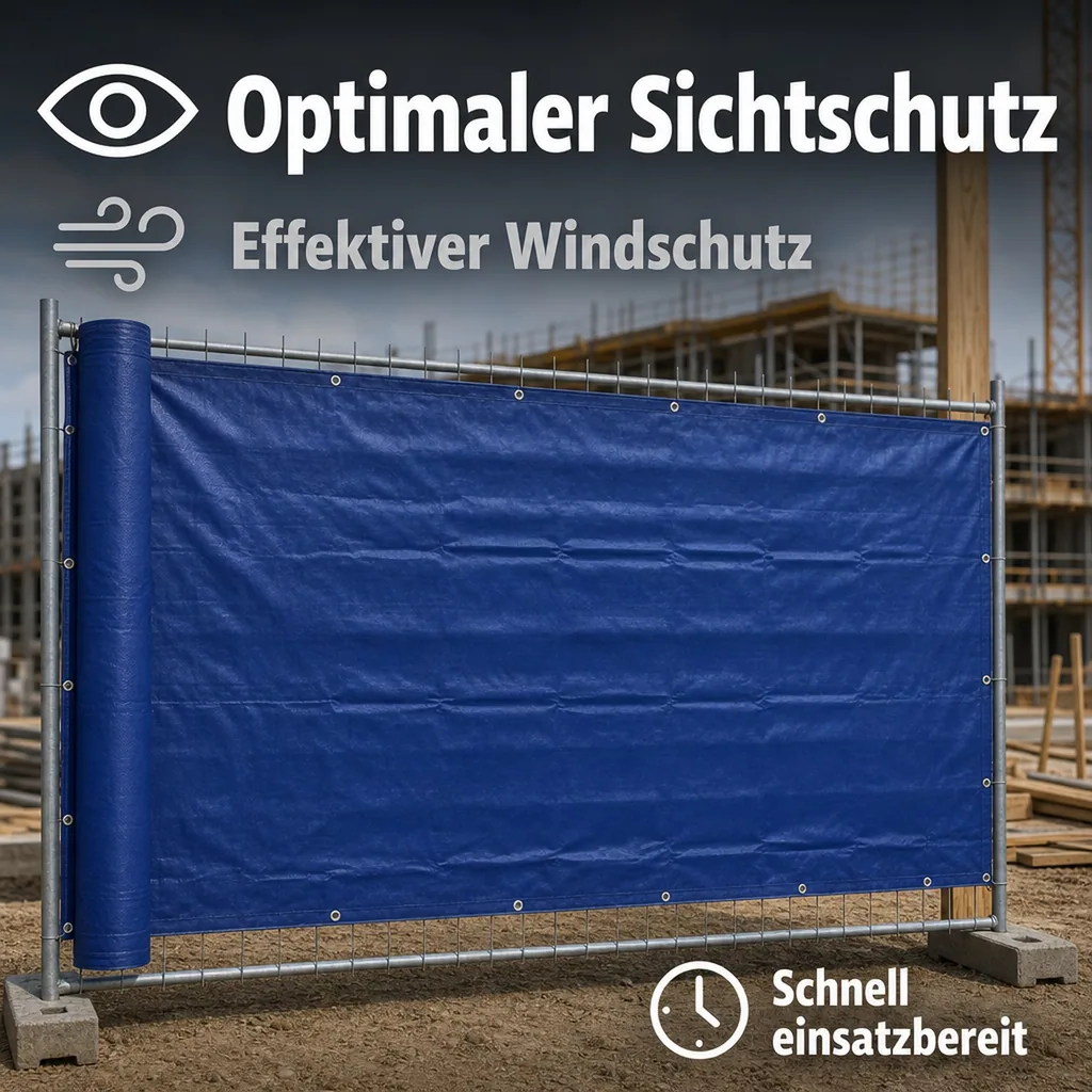 Bauzaunplane blau, 1,76x3,41m, 160g/m², Sichtschutz und Windschutz