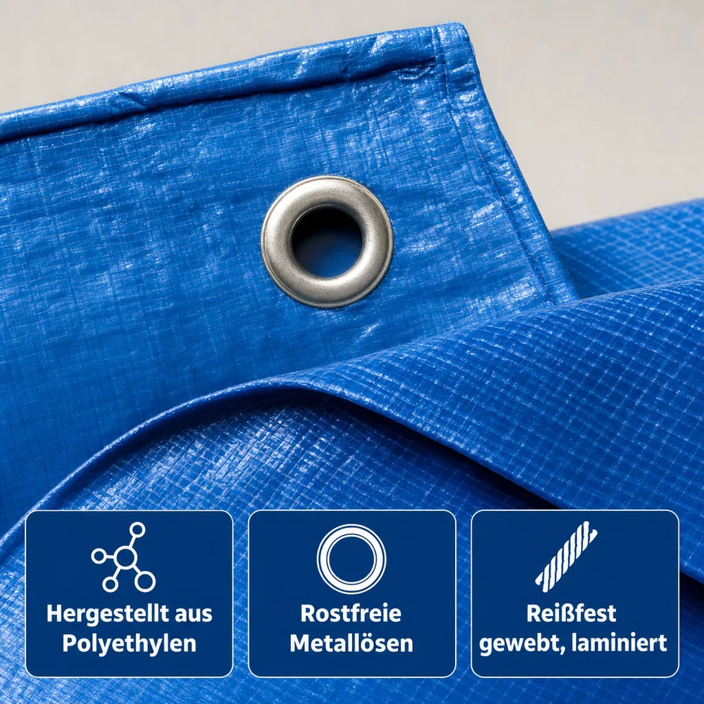 Gewebeplane 5x6m (30m²) blaue, Abdeckplane wasserdicht, reißfest und UV-beständig