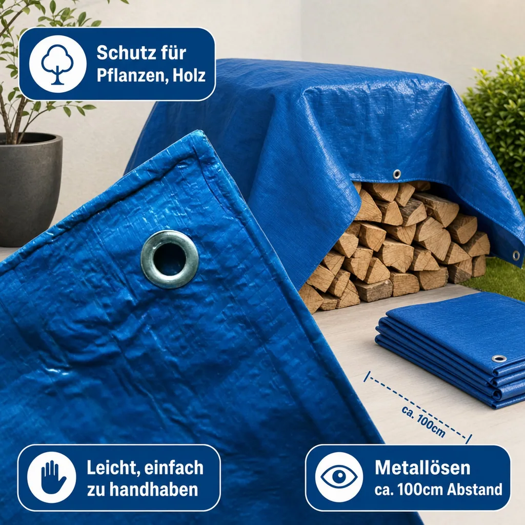 Gewebeplane 5x6m (30m²) blaue, Abdeckplane wasserdicht, reißfest und UV-beständig