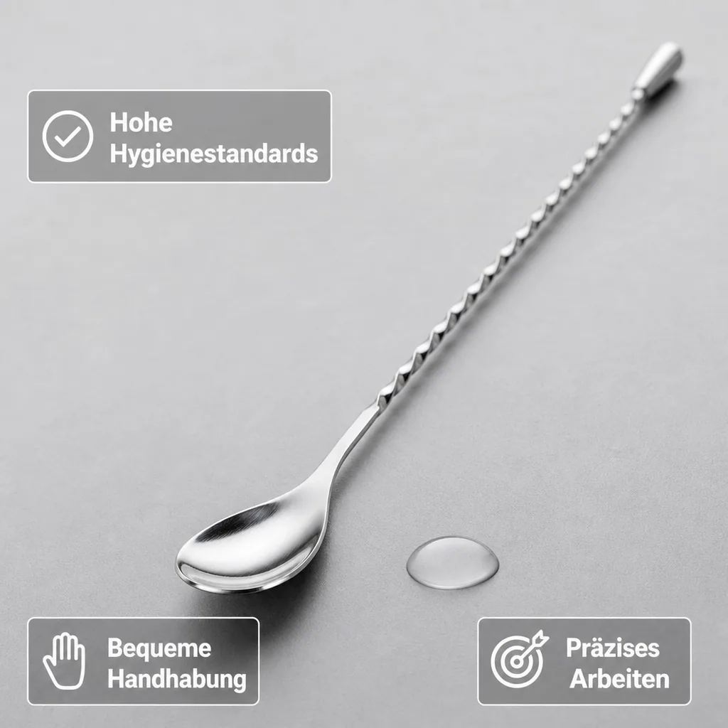 Barlöffel Gedreht Teardrop mit Metallknauf (31 cm) - Edelstahl | Für Cocktails & Longdrinks