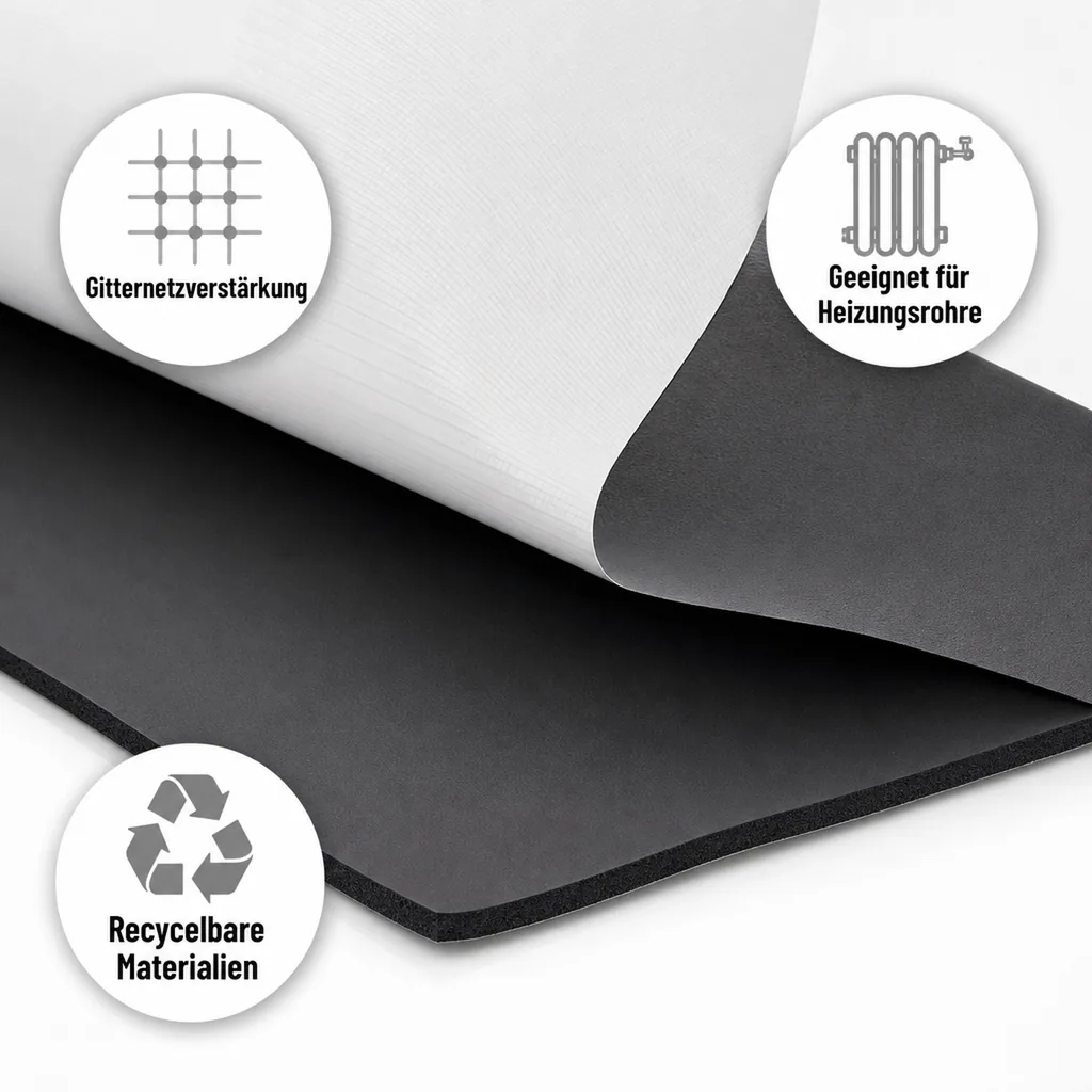 Rohrisolierung selbstklebend, Isoliermatte, Dämmmatte 13mm – 1 x 1 m, Meterware