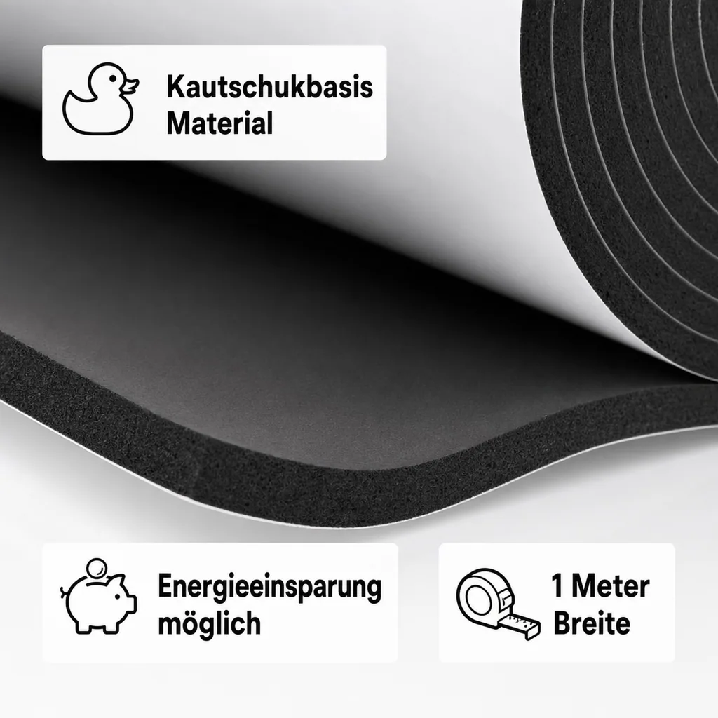 Rohrisolierung selbstklebend, Isoliermatte, Dämmmatte 13mm – 1 x 1 m, Meterware