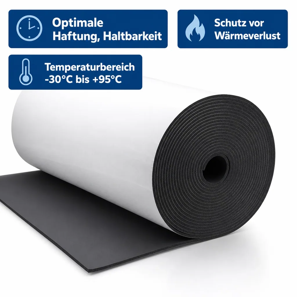 Rohrisolierung selbstklebend, Isoliermatte, Dämmmatte 13mm – 1 x 1 m, Meterware