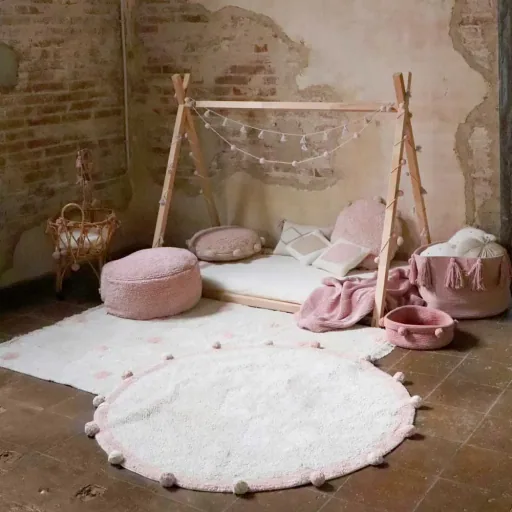 Lorena Canals waschbarer Teppich "Bubbly Natural" rosa rund