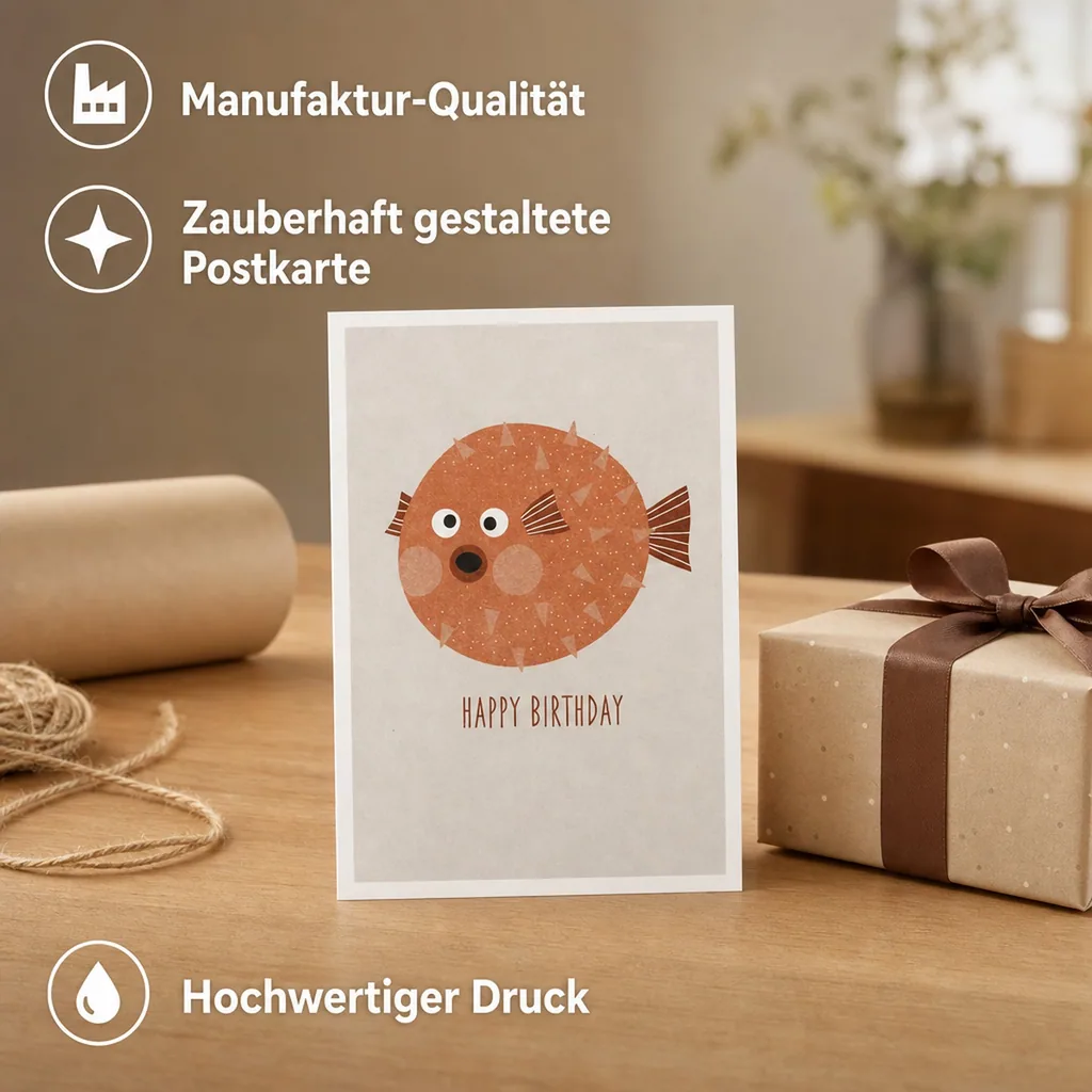 Ava & Yves Postkarte Geburtstag Kugelfisch rosa