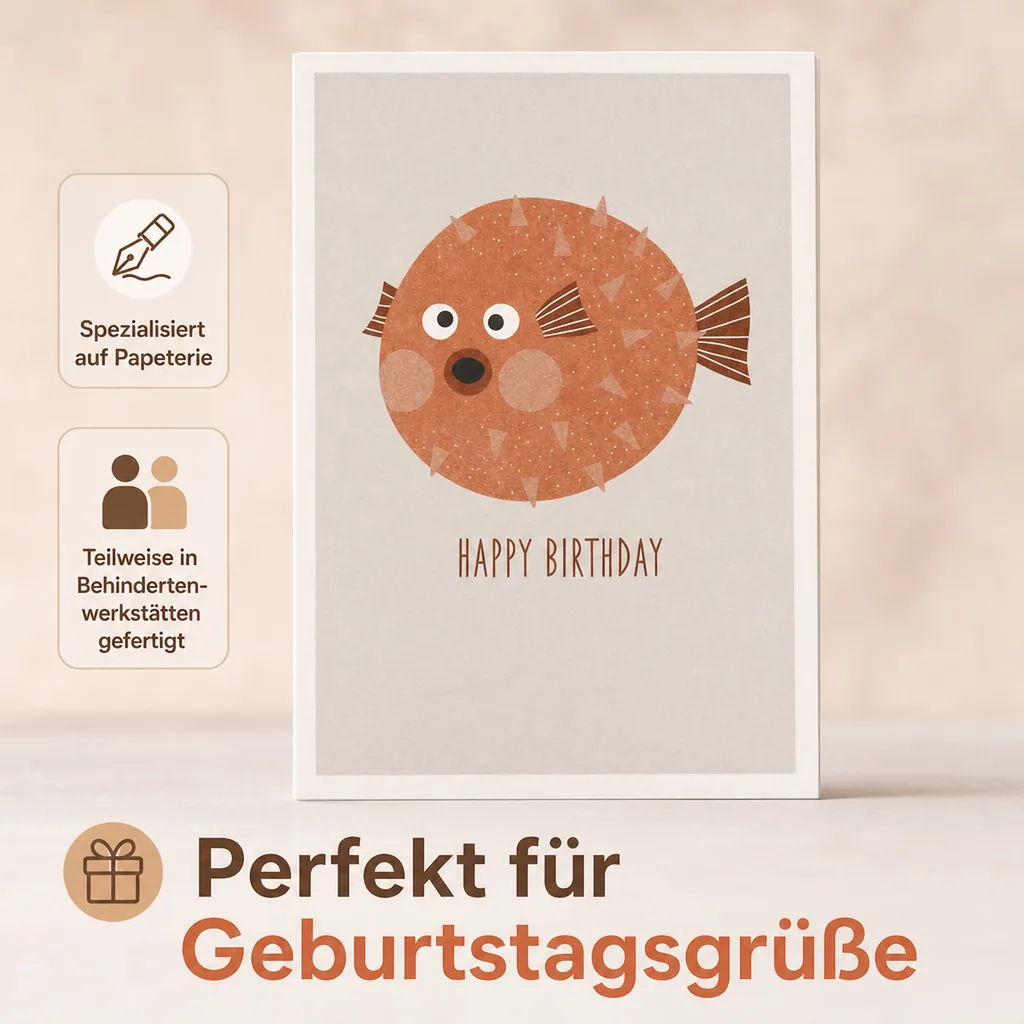 Ava & Yves Postkarte Geburtstag Kugelfisch rosa