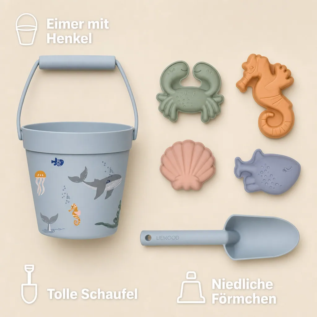 Liewood "Dante" Sandkasten-Set Silikon Sea Creatures blau
