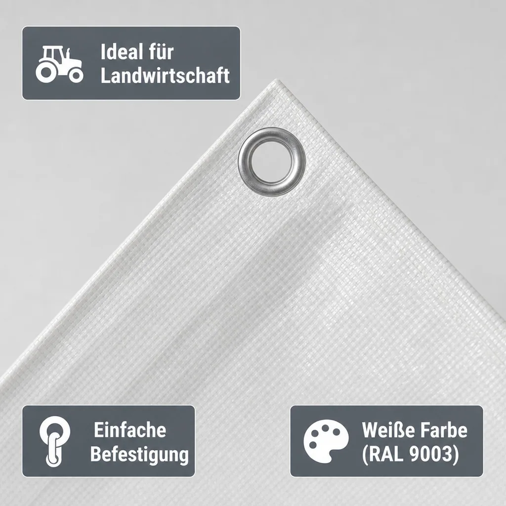 Abdeckplane 10x16m (160m²) weiß, 180 g/m², wasserdicht und UV-beständig