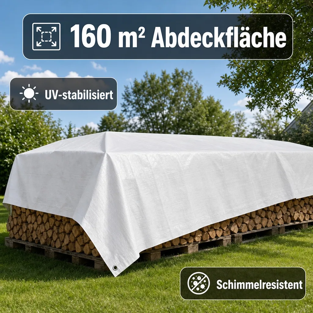 Abdeckplane 10x16m (160m²) weiß, 180 g/m², wasserdicht und UV-beständig
