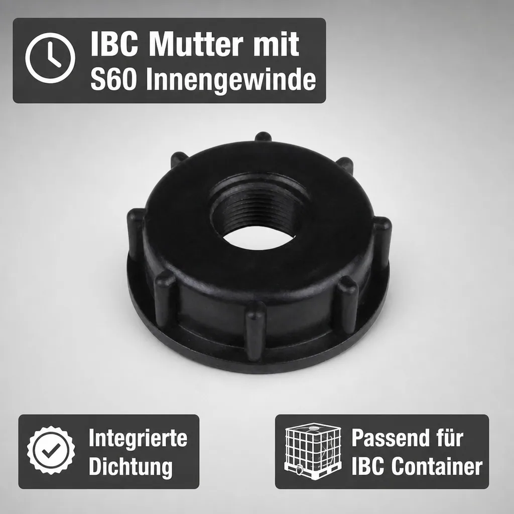 schwarze IBC Mutter m.Innengewinde S60 x 3/4" IG