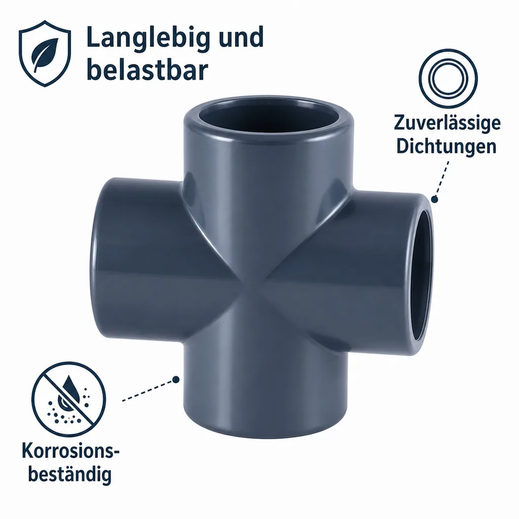 PVC Fittinge, PVC Kreuz Muffe 50mm PN16, Rohrverbinder