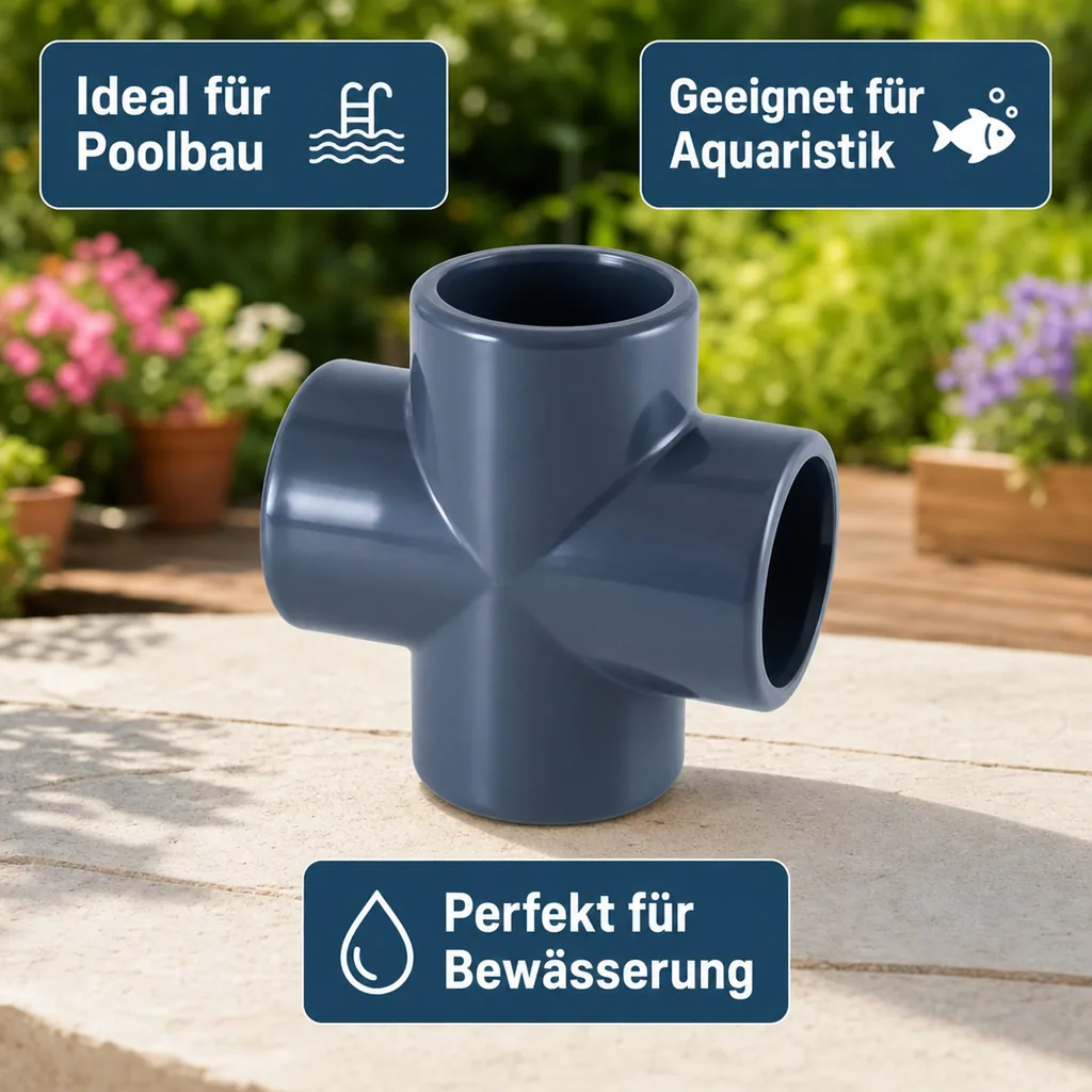 PVC Fittinge, PVC Kreuz Muffe 50mm PN16, Rohrverbinder