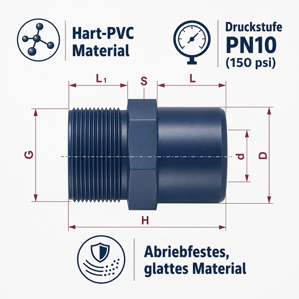 PVC Fittinge, Übergangsmuffe 25-20mm x 1/2", PVC-U, PN10