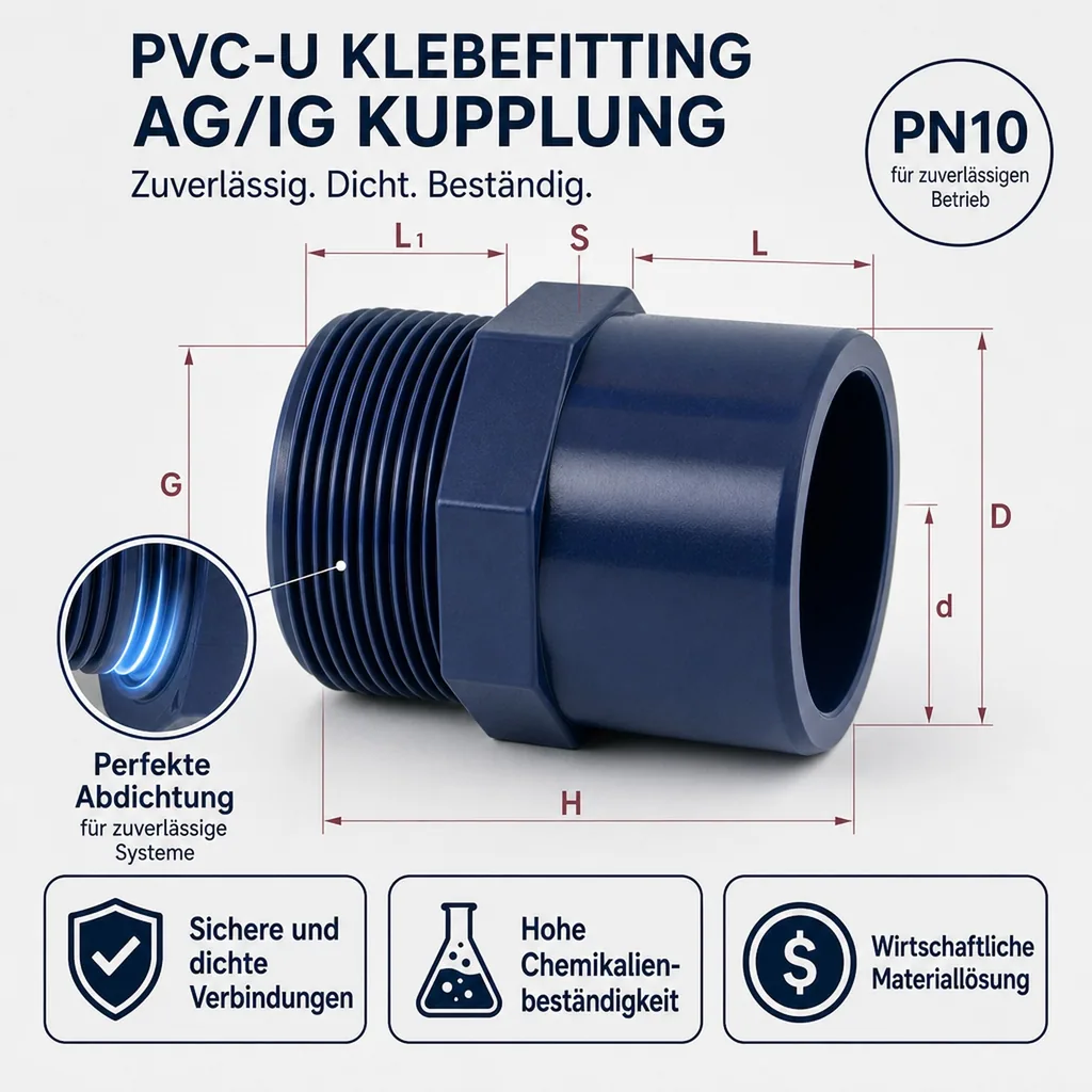 PVC Fittinge, Übergangsmuffe 25-20mm x 1/2", PVC-U, PN10