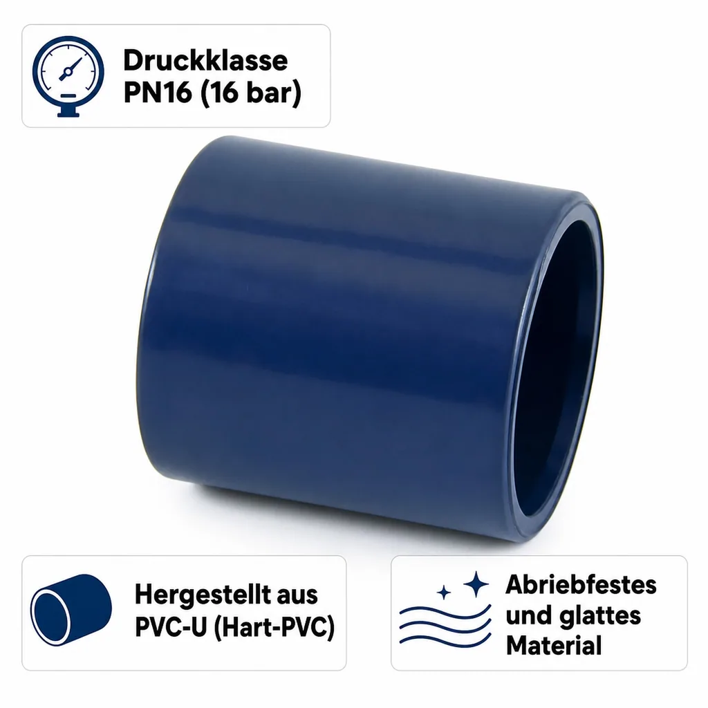 PVC Fittinge, Klebemuffe 50mm PN16, PVC-U Rohrverbinder