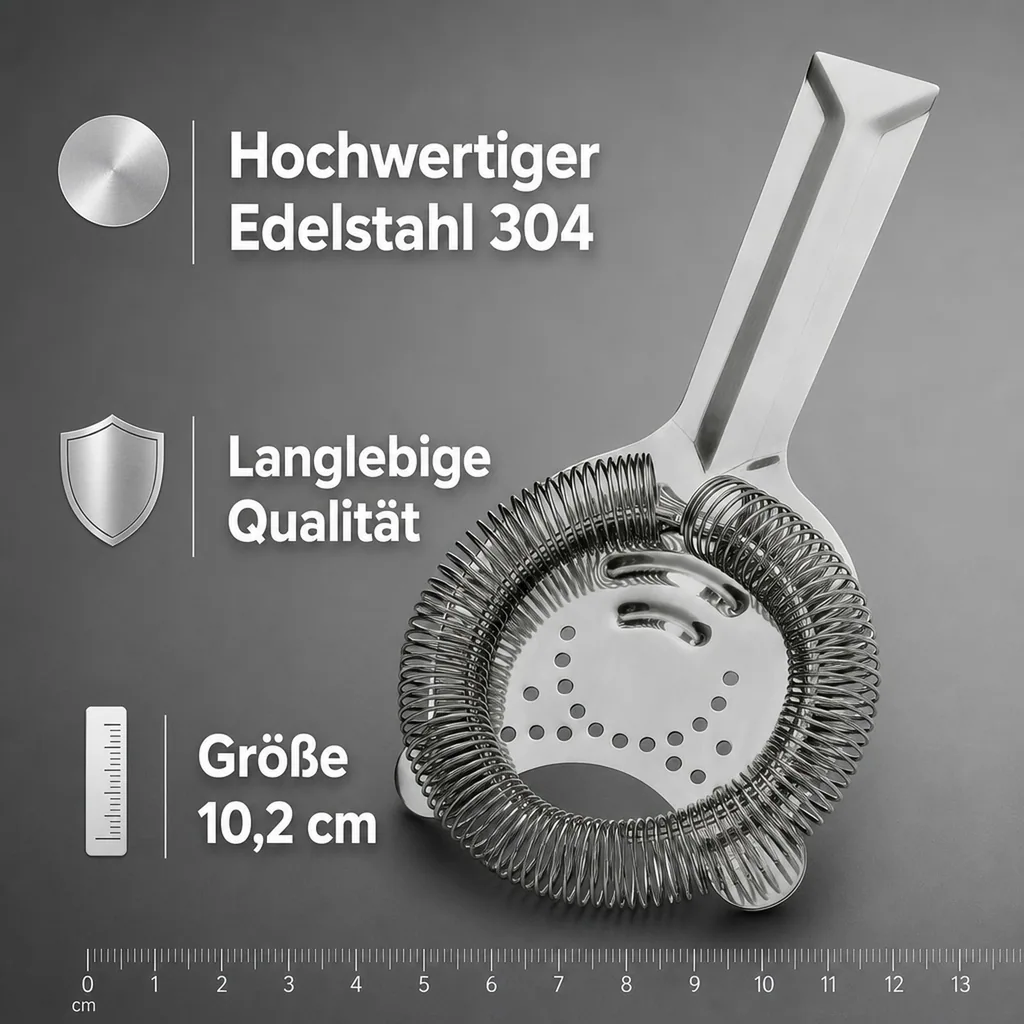 Barsieb & Cocktailsieb - Hawthorne Strainer PROFI, mit 2 Ohren - Für perfekte Cocktails & Drinks