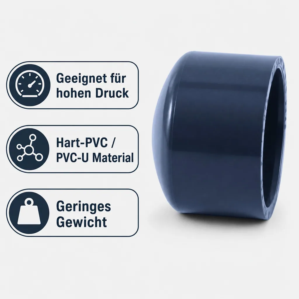Klebemuffe 50mm, PVC-U Kappe, PVC Fitting, PN16